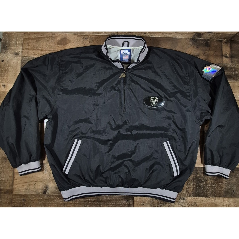 Vintage Oakland Raiders Jacket Men XXL Black Half Zip Windbreaker Pro Player 90s